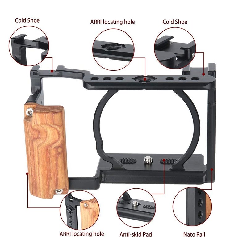 NICEYRIG Cage Kit with Wooden Grip for Sony Alpha A6100 A6400 Mirrorless Camera, with Double Locking Points - 342 - Image 4